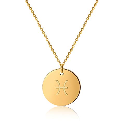 GD GOOD.designs EST. 2015 Sternzeichen Kette Fische Gold 18 Karat - Wasserfest I Vergoldete Halskette mit Horoskop Anhänger I Zodiac Necklace aus Edelstahl für Damen von GD GOOD.designs EST. 2015