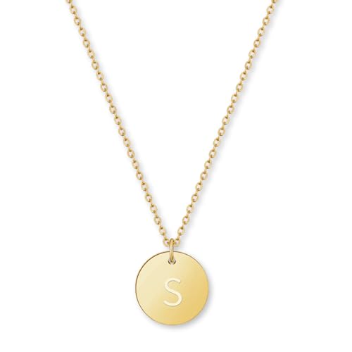 GD GOOD.designs EST. 2015 Kette mit Buchstabe S Gold 18 Karat - Wasserfest I Goldkette für Damen mit A-Z Anhänger I Initial Buchstabenkette von GD GOOD.designs EST. 2015