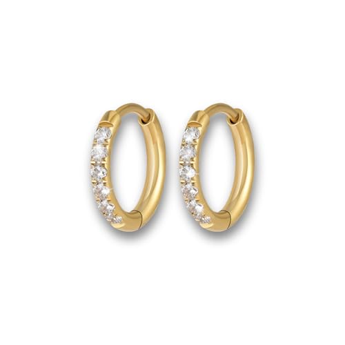 Ohrringe Gold I Zirkonia Ohrringe für Damen I Mini Creolen mit Zirkonia Steinen I Kleine Hoops aus hochwertigem Edelstahl mit 18 Karat Vergoldung I Glitzer Ohrringe für Mädchen von GD GOOD.designs EST. 2015