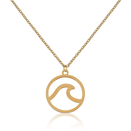 GD GOOD.designs EST. 2015 Damen Halskette mit rundem Wellenanhänger (45cm lang) Wave Schmuck Strandschmuck Badeschmuck Gold goldene goldfarben Damenhalskette Damenkette Damenschmuck von GD GOOD.designs EST. 2015