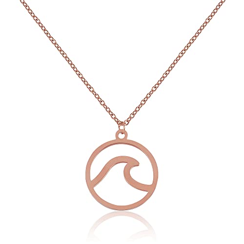 GD GOOD.designs Damen Halskette mit rundem Wellenanhänger (45cm lang) Wave Schmuck Strandschmuck Badeschmuck Gold goldene goldfarben Damenhalskette Damenkette Damenschmuck von GD GOOD.designs