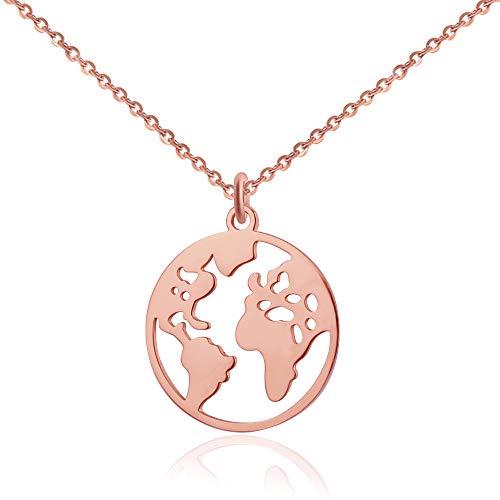 GD GOOD.designs EST. 2015 Weltkugel Halskette Roségold für Damen - Wasserfest - Verstellbare Weltkette aus Edelstahl I Kette mit Weltkarte Anhänger von GD GOOD.designs EST. 2015