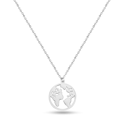 GD GOOD.designs Weltkugel Halskette Silber für Damen - Wasserfest - Verstellbare Weltkette aus Edelstahl I Kette mit Weltkarte Anhänger von GD GOOD.designs