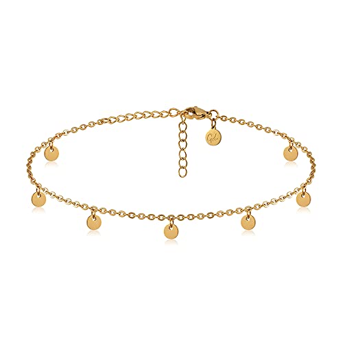 GD GOOD.designs EST. 2015 Fußkettchen für Damen in Gold I 18K Vergoldete, wasserfeste Plättchen Fußkette verstellbar (22-27cm) aus Edelstahl I Goldener Frauen Fußschmuck mit Coins von GD GOOD.designs EST. 2015