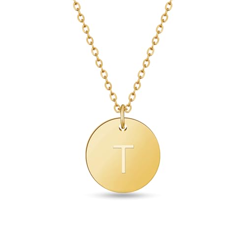 GD GOOD.designs EST. 2015 Kette mit Buchstabe T Gold 18 Karat - Wasserfest I Goldkette für Damen mit A-Z Anhänger I Initial Buchstabenkette von GD GOOD.designs EST. 2015