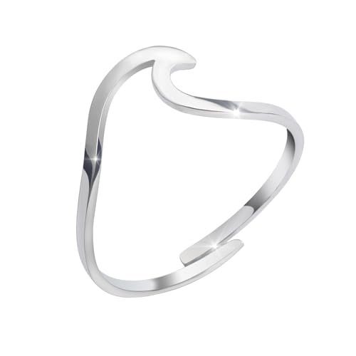 GD GOOD.designs Ring für Damen Silber - Wasserfest - Verstellbarer Wellen Fingerring aus Edelstahl I Wellenring inkl. Geschenkbox von GD GOOD.designs