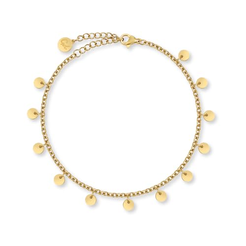 GD GOOD.designs Goldene Armkette mit Plättchen für Damen - Wasserfest - Edelstahl Armband mit 12 runden Coin I Größenverstellbares Armkettche von GD GOOD.designs