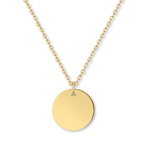 GD GOOD.designs EST. 2015 Halskette Damen Gold mit Coin Plättchen - Wasserfest - Edelstahl Kette mit Kreis Anhänger rund I Größenverstellbar 40+5cm von GD GOOD.designs EST. 2015