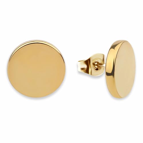 Ohrringe Gold rund für Damen - Wasserfest I Goldene Knopf Ohrstecker mit Platte I Minimalistische Edelstahl Kreis Stecker mit 18 Karat Vergoldung von GD GOOD.designs