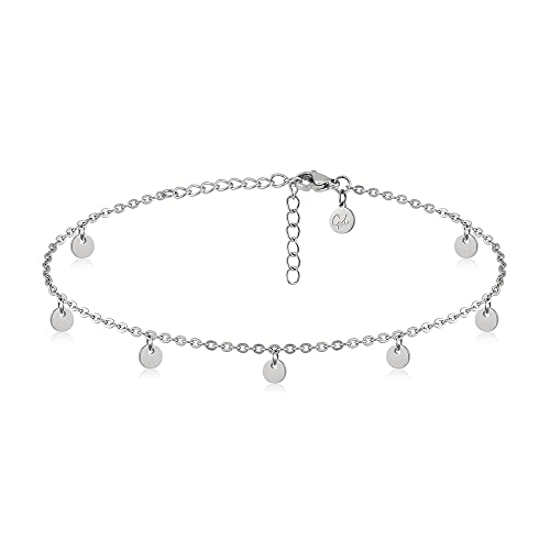 GD GOOD.designs EST. 2015 Fußkettchen für Damen in Silber I Wasserfeste Plättchen Fußkette verstellbar (22-27cm) aus Edelstahl I Silberner Frauen Fußschmuck mit Coins von GD GOOD.designs EST. 2015