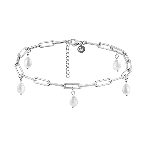 GD GOOD.designs Fußkettchen Silber mit Perlen - Wasserfest - Echte Süßwasserperlen Fußkette für Damen I Größenverstellbar von GD GOOD.designs
