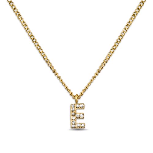 GD GOOD.designs EST. 2015 Kette Buchstabe E Gold für Damen I 18K vergoldete Halskette mit Zirkonia Initialien I Goldene Edelstahl Buchstabenkette (Buchstabe E) von GD GOOD.designs EST. 2015