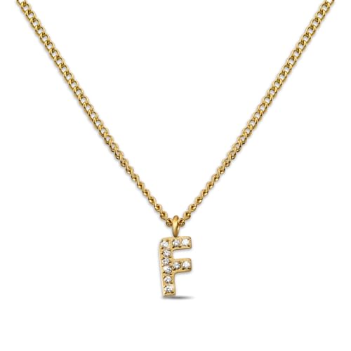 GD GOOD.designs Kette Buchstabe F Gold für Damen I 18K vergoldete Halskette mit Zirkonia Initialien I Goldene 316L Edelstahl Buchstabenkette (Buchstabe F) - Valentinstag-Geschenk für Sie und Ihn von GD GOOD.designs