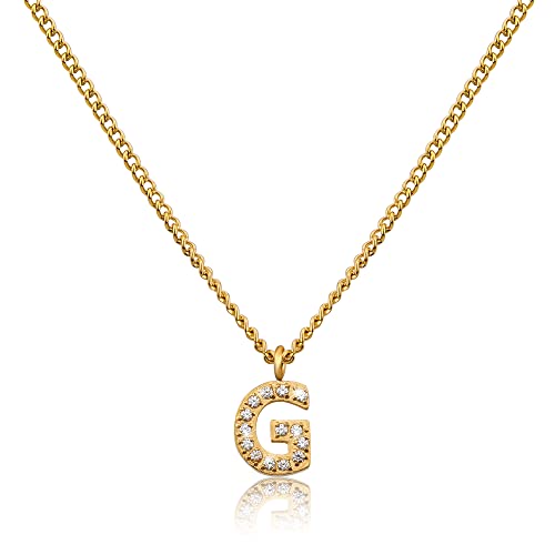 GD GOOD.designs EST. 2015 Kette Buchstabe G Gold für Damen I 18K vergoldete Halskette mit Zirkonia Initialien I Goldene Edelstahl Buchstabenkette (Buchstabe G) von GD GOOD.designs EST. 2015