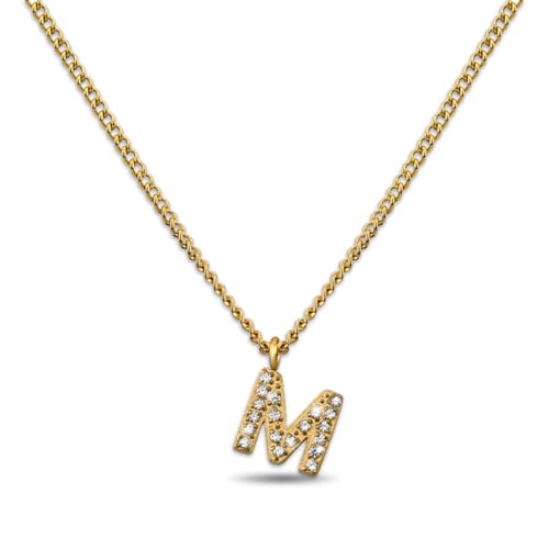 GD GOOD.designs Kette Buchstabe M Gold für Damen I 18K vergoldete Halskette mit Zirkonia Initialien I Goldene 316L Edelstahl Buchstabenkette (Buchstabe M) - Valentinstag-Geschenk für Sie und Ihn von GD GOOD.designs