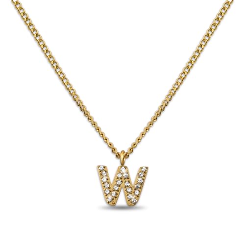 GD GOOD.designs EST. 2015 Kette Buchstabe W Gold für Damen I 18K vergoldete Halskette mit Zirkonia Initialien I Goldene Edelstahl Buchstabenkette (Buchstabe W) von GD GOOD.designs EST. 2015