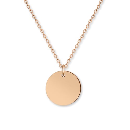 GD GOOD.designs EST. 2015 Halskette Damen Roségold mit Coin Plättchen - Wasserfest - Edelstahl Kette mit Kreis Anhänger rund I Größenverstellbar 40+5cm von GD GOOD.designs EST. 2015