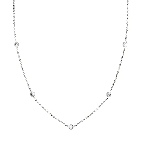 GD GOOD.designs EST. 2015 Kristall Kette für Damen Silber mit weißen Cubic Zirkonia Steinen (4mm) I Silberne Glitzer Halskette aus Edelstahl von GD GOOD.designs EST. 2015