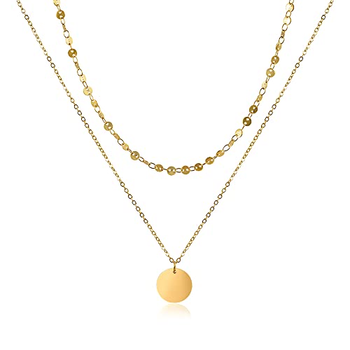 GD GOOD.designs Mehrreihige Kette für Damen mit Plättchen Gold - wasserfeste Coin Halskette zweireihig 18K vergoldet I Layered Plättchenkette aus Edelstahl von GD GOOD.designs