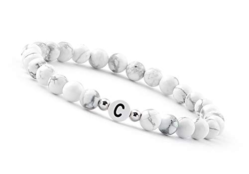 GD GOOD.designs Pärchen Armband mit Buchstaben C I Partnerarmband aus Howlith Perlen (Buchstabe C) - Valentinstag - Geschenk für Sie und Ihn von GD GOOD.designs