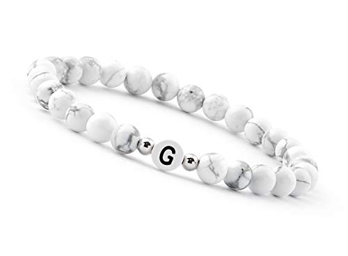 GD GOOD.designs Pärchen Armband mit Buchstaben G I Partnerarmband aus Howlith Perlen (Buchstabe G) - Valentinstag - Geschenk für Sie und Ihn von GD GOOD.designs