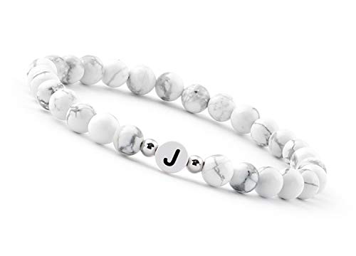 GD GOOD.designs Pärchen Armband mit Buchstaben J I Partnerarmband aus Howlith Perlen (Buchstabe J) - Valentinstag - Geschenk für Sie und Ihn von GD GOOD.designs