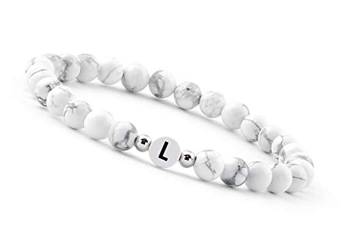 GD GOOD.designs Pärchen Armband mit Buchstaben L I Partnerarmband aus Howlith Perlen (Buchstabe W) - Valentinstag - Geschenk für Sie und Ihn von GD GOOD.designs