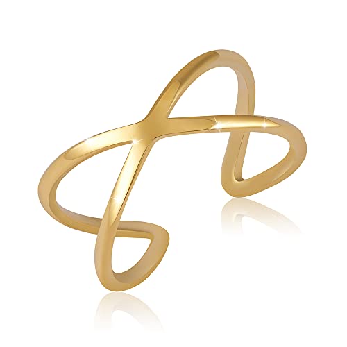 GD GOOD.designs EST. 2015 Ring verstellbar Gold für Damen in X-Form aus hautverträglichem Edelstahl I Goldener Damenring mit 18 Karat Vergoldung I Ringgröße 52,54,56,58 von GD GOOD.designs EST. 2015