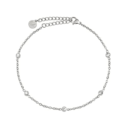 GD GOOD.designs EST. 2015 Zirkonia Fußkette wasserfest (Silber) I Edelstahl Fußkettchen mit funkelnden Dots I Damen Fußschmuck mit Kristall versilbert von GD GOOD.designs EST. 2015