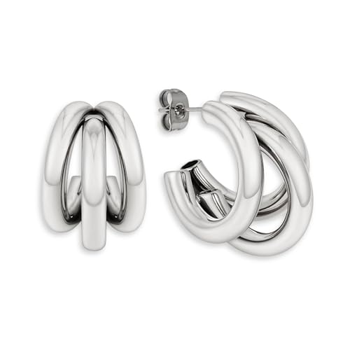 Creolen Silber Triple - Silberne Ohrringe für Damen aus wasserfestem Edelstahl | Dreifache Kreolen inkl. Geschenkbox von GD GOOD.designs