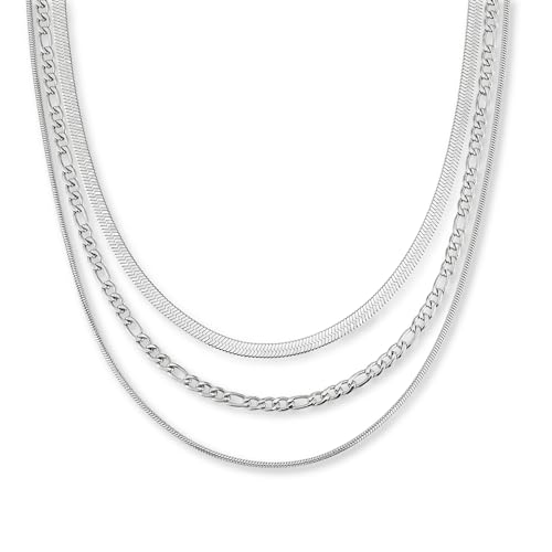 GD GOOD.designs Layering Kette versilbert - Wasserfestes 3er Ketten Set in Silber | Verstellbare Figaro- und Schlangenkette - 316L Edelstahl - Silberne Halskette Damen von GD GOOD.designs