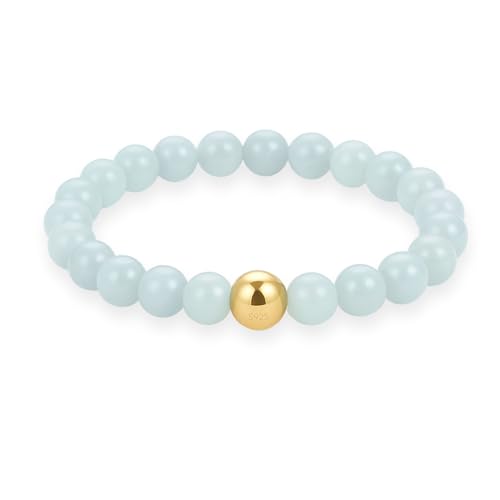 GD GOOD.designs Anti Stress Ring aus Naturstein Perlen | Elastische Aquamarin Perlenringe Damen mit vergoldeter S925 Perle | Wasserfeste Anxiety Rings - Ringgröße 54-60 von GD GOOD.designs