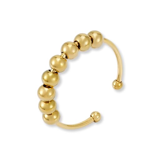 GD GOOD.designs Anxiety Ring mit beweglichen Perlen - Wasserfester Anti Stress Ringe in 18K Gold | Größenverstellbare Fidget Rings von GD GOOD.designs