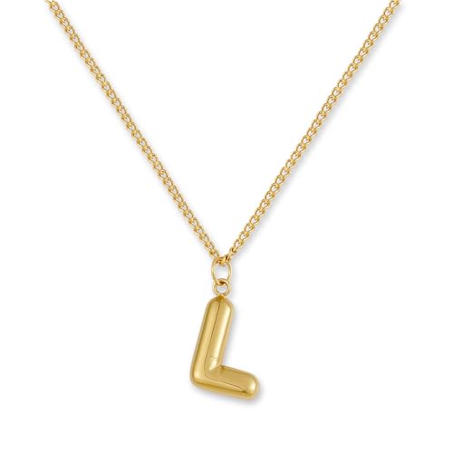 GD GOOD.designs Buchstaben Kette Gold Bubble | Initialen Anhänger aus 18K vergoldetem Edelstahl - Wasserfest & Hautverträglich | Halskette Damen L von GD GOOD.designs