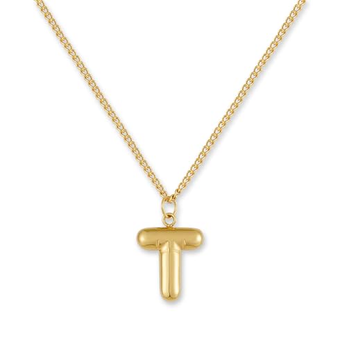 GD GOOD.designs Buchstaben Kette Gold Bubble | Initialen Anhänger aus 18K vergoldetem Edelstahl - Wasserfest & Hautverträglich | Halskette Damen T von GD GOOD.designs