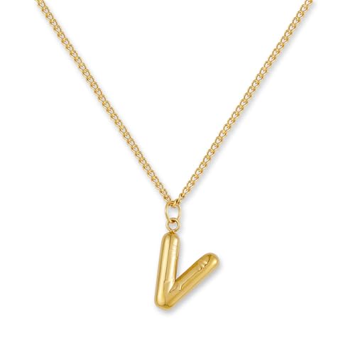 GD GOOD.designs Buchstaben Kette Gold Bubble | Initialen Anhänger aus 18K vergoldetem Edelstahl - Wasserfest & Hautverträglich | Halskette Damen V von GD GOOD.designs