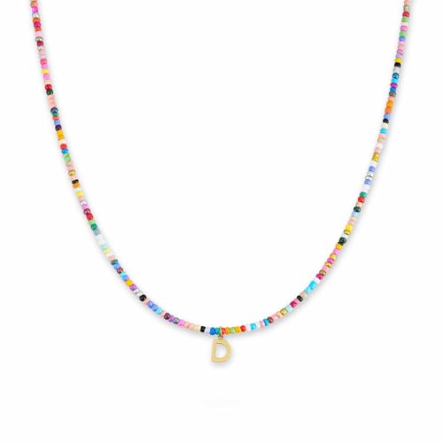 GD GOOD.designs Bunte Perlenkette Damen | Wasserfeste Kette mit Buchstaben D | Initialen Anhänger aus 18K vergoldetem Edelstahl | Halskette hautverträglich & verstellbar (40-45 cm) von GD GOOD.designs