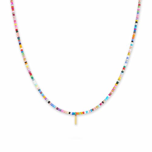 GD GOOD.designs Bunte Perlenkette Damen | Wasserfeste Kette mit Buchstaben I | Initialen Anhänger aus 18K vergoldetem Edelstahl | Halskette hautverträglich & verstellbar (40-45 cm) von GD GOOD.designs