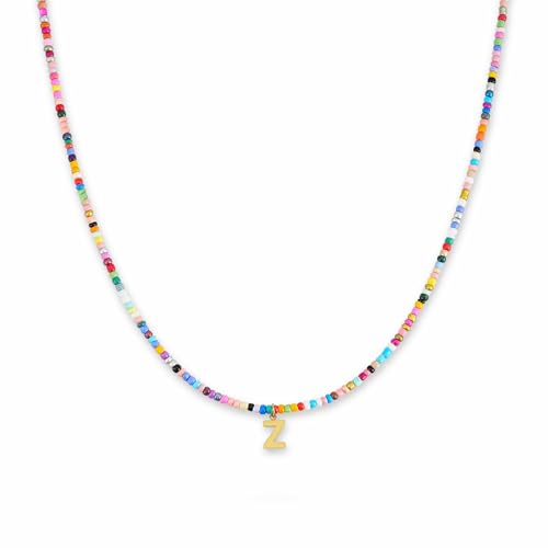 GD GOOD.designs Bunte Perlenkette Damen | Wasserfeste Kette mit Buchstaben Z | Initialen Anhänger aus 18K vergoldetem Edelstahl | Halskette hautverträglich & verstellbar (40-45 cm) von GD GOOD.designs