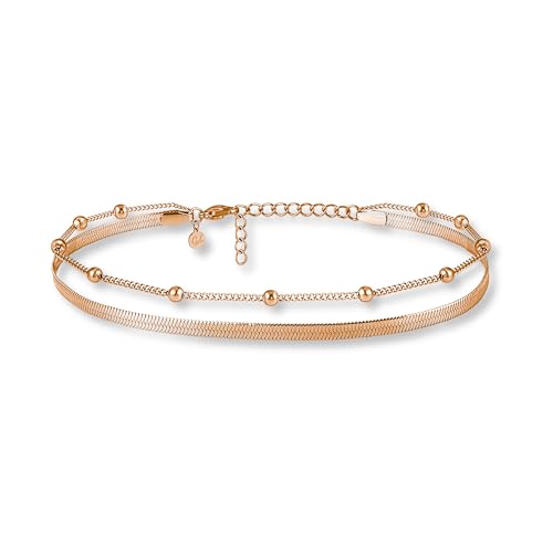 GD GOOD.designs Fußkettchen Rosegold für Damen I Mehrreihige Fußkette - Verstellbar I Schlangenkette Fußschmuck in Rose I Wasserfest von GD GOOD.designs