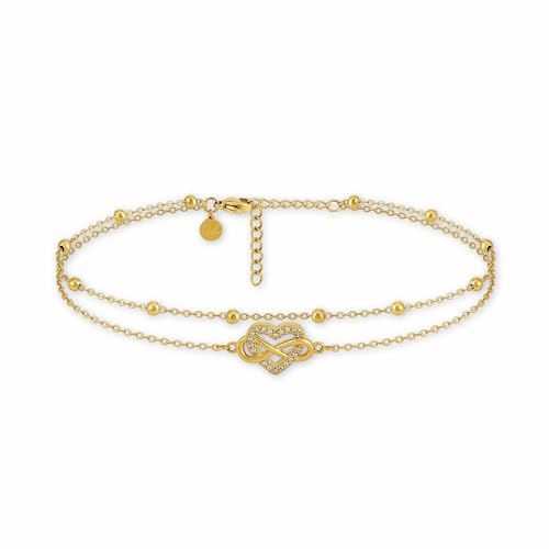 GD GOOD.designs Fußkettchen für Damen mit Herz | Mehrreihige goldene Infinity Fusskette - Wasserfest & Verstellbar (22-27 cm) | 316L Edelstahl Fußschmuck in 18K Gold von GD GOOD.designs