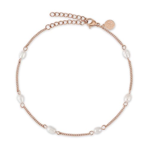 GD GOOD.designs Fußkettchen mit echten Süßwasserperlen - Rosegoldene Fußkette Perlen wasserfest - Verstellbare Fußkette Damen in und Rosegold von GD GOOD.designs