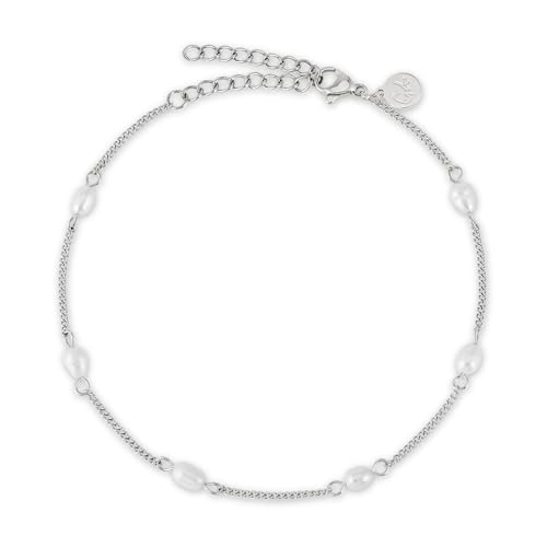 GD GOOD.designs Fußkettchen mit echten Süßwasserperlen - Silberne Fußkette Perlen wasserfest - Verstellbare Fußkette Damen in Silber von GD GOOD.designs