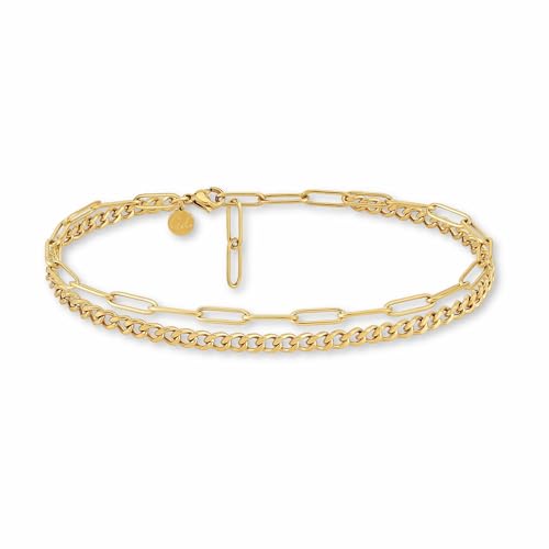 GD GOOD.designs Fussketten für Frauen | Mehrreihiges goldenes Fußkettchen mit Panzer- & Ankerkette | Fußschmuck aus 316L Edelstahl in 18K Gold | Wasserfest & Verstellbar (22-27 cm) von GD GOOD.designs