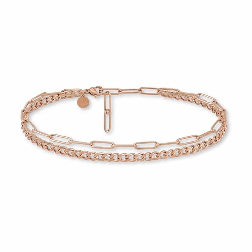 GD GOOD.designs Fussketten für Frauen | Mehrreihiges roségoldenes Fußkettchen mit Panzer- & Ankerkette | Fußschmuck aus 316L Edelstahl in 18K Roségold | Wasserfest & Verstellbar (22-27 cm) von GD GOOD.designs