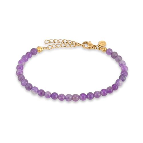 GD GOOD.designs Perlenarmband Damen mit echten Naturstein Perlen 4mm | Verstellbares Edelstein Armband mit 18K Vergoldung (15-19 cm) | Wasserfeste Amethyst Armkette von GD GOOD.designs