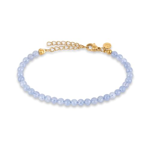 GD GOOD.designs Perlenarmband Damen mit echten Naturstein Perlen 4mm | Verstellbares Edelstein Armband mit 18K Vergoldung (15-19 cm) | Wasserfeste Aquamarin Armkette von GD GOOD.designs