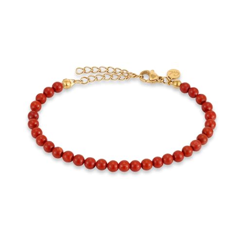 GD GOOD.designs Perlenarmband Damen mit echten Naturstein Perlen 4mm | Verstellbares Edelstein Armband mit 18K Vergoldung (15-19 cm) | Wasserfeste rote Jaspis Armkette von GD GOOD.designs