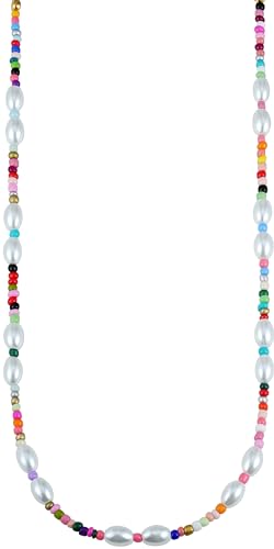 GD GOOD.designs Perlenkette Damen mit Bunten Perlen | Halskette mit Perle (42-47cm) | Hautverträgliche Perlen Kette ohne Anhänger | Bunt und wasserfest von GD GOOD.designs
