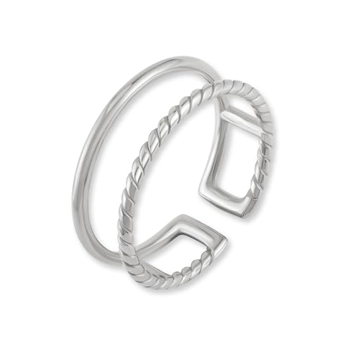 GD GOOD.designs Ring Silber für Damen verstellbar aus Edelstahl - Wasserfest - Doppelring offen | Frauen Silberring inkl. Geschenkbox von GD GOOD.designs